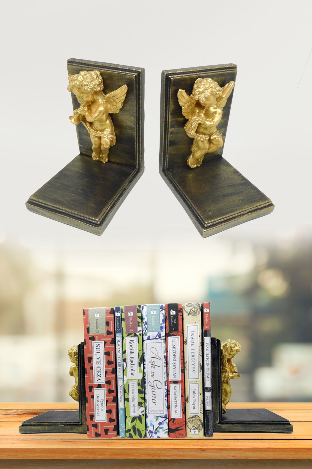 Bistar Melek Figürlü Gold Renk Kitap Tutucu 10 Cm X 12 Cm X 15 Cm