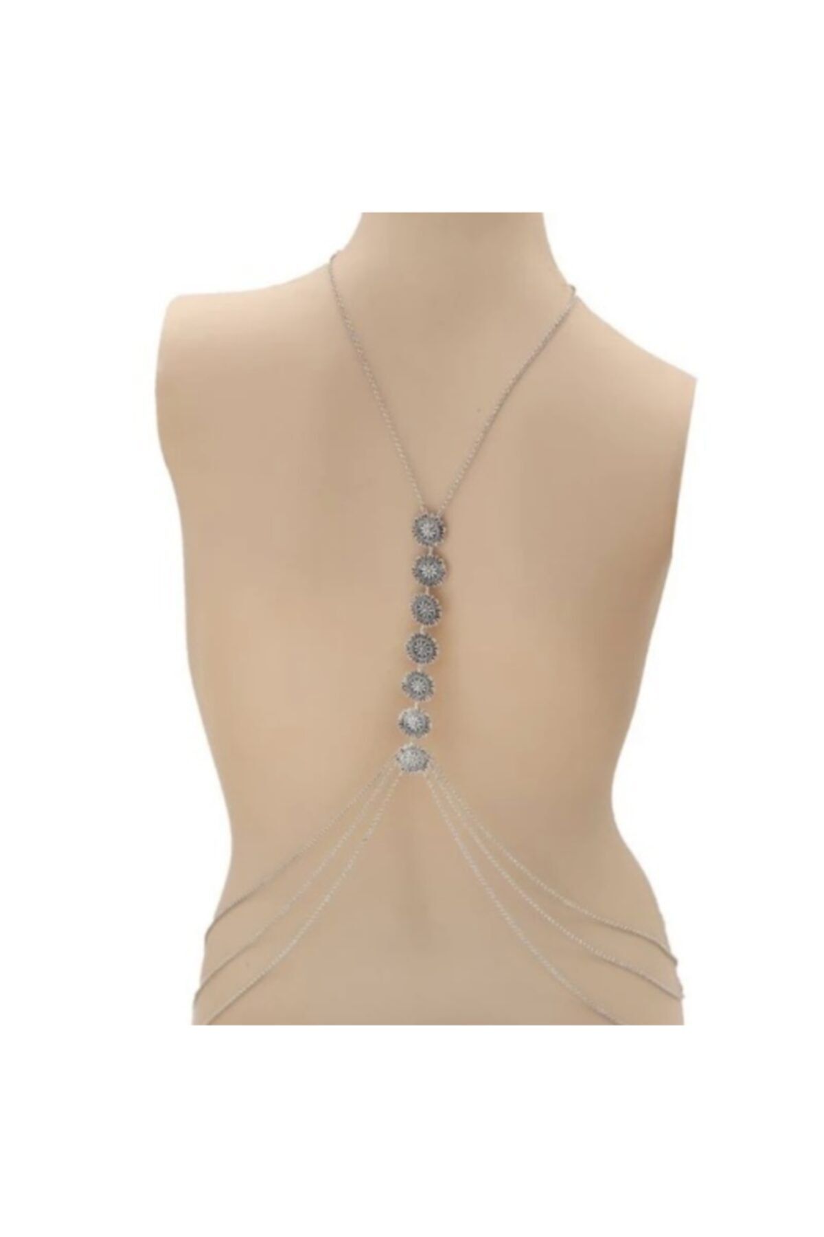 Elvelv Vücut Zinciri Sırt Zinciri Body Chain Gümüş Renk