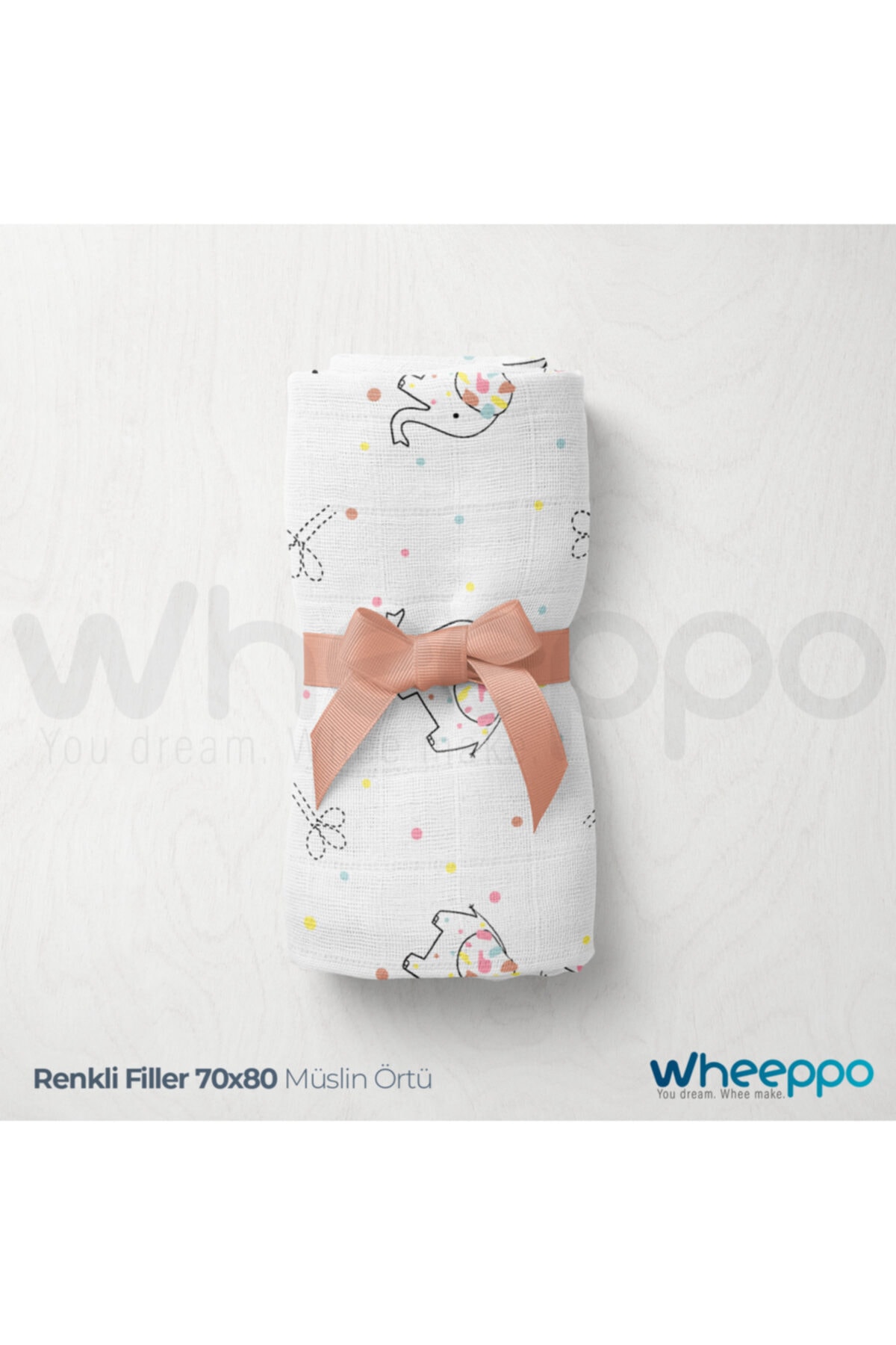 Wheeppo Renkli Fil Müslin Bebek Battaniyesi