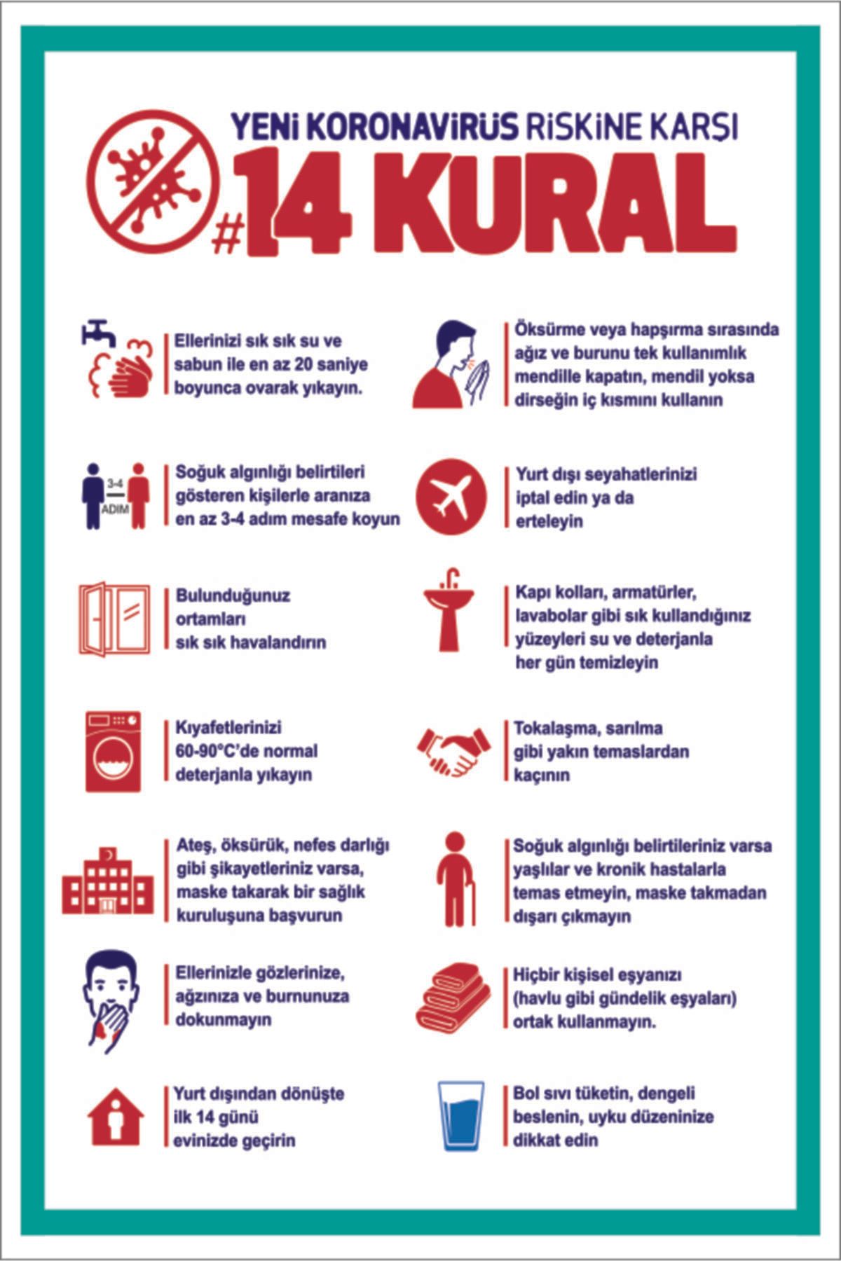 unifol Sosyal Mesafe 14 Kural Etiketi Uyarı Stickeri 20x30 Cm