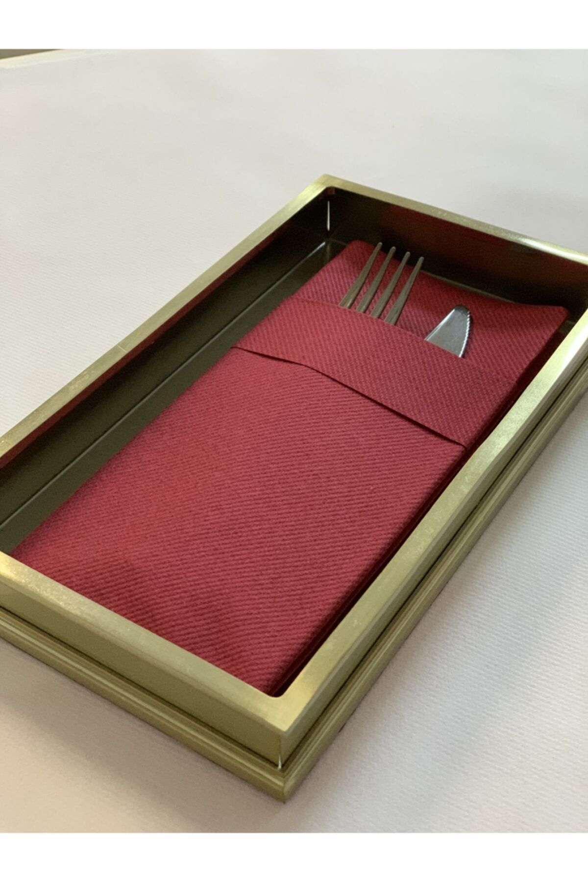 AIRLAID Bordo Kumaş Dokulu Cepli Peçete 40x40 1/8 50'li Paket