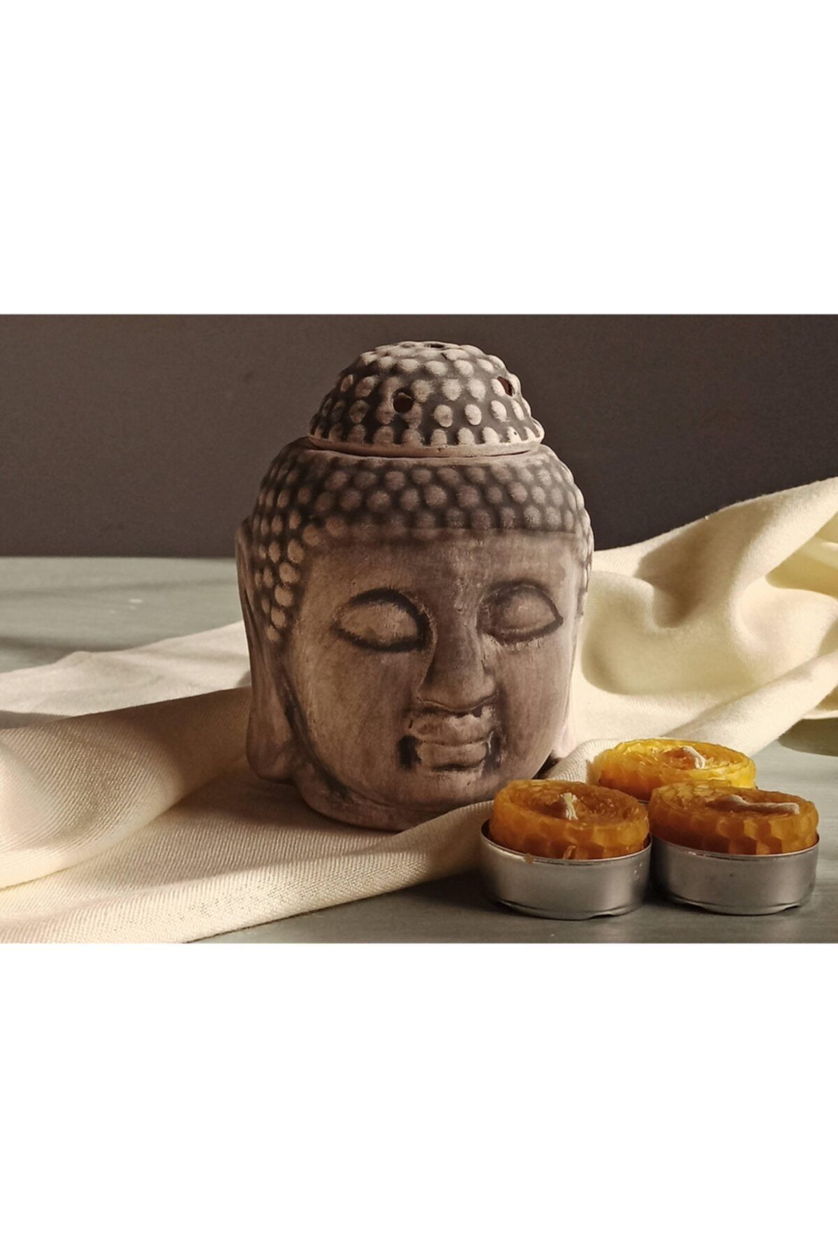 TATALİKA Gri Buddha/buda Buhurdanlık Heykel Üç Adet Balmumu Ile