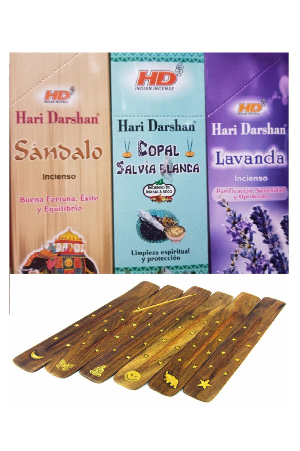 PİRAMİGO Sandal Adaçayı / Kopal Ve Lavanta 3 Paket Tütsü Ve Ahşap Işlemeli Tütsülük