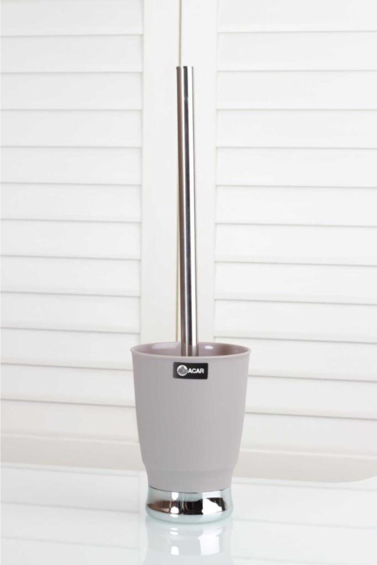 ACAR Lumea Metal Saplı Oval Akrilik Wc Fırçası Krem/gümüş 11186