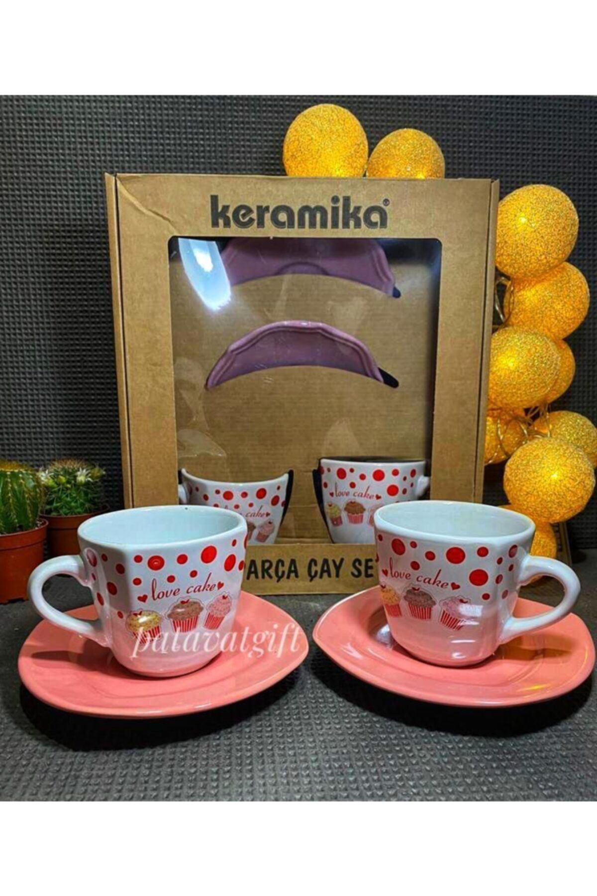 Patavat 2li Cupcake Çay Fincanı Kırmızı