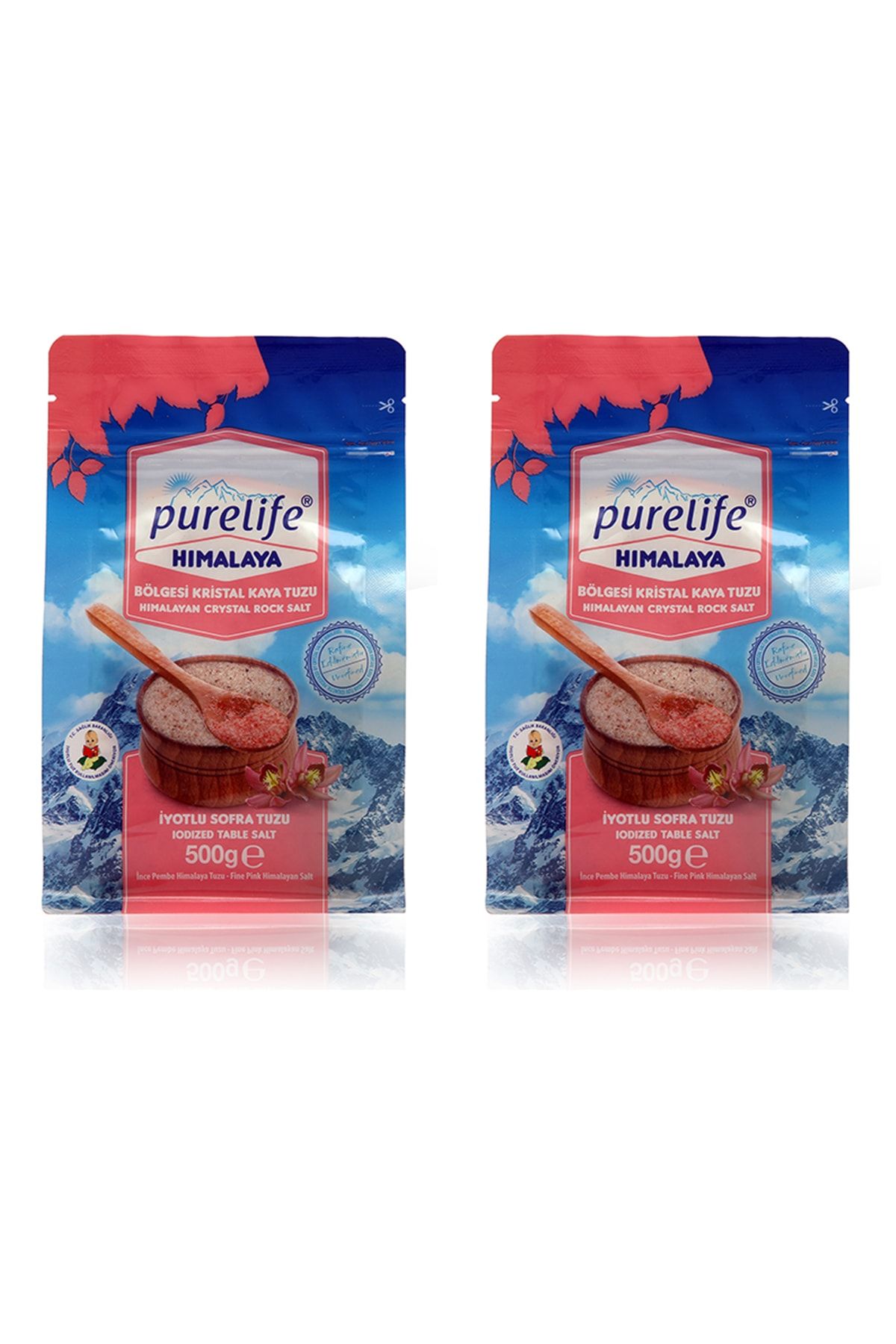 PureLife Himalaya Tuzu - Set - Ince Iyotlu Kristal Kaya Tuzu Pembe - 2x500g