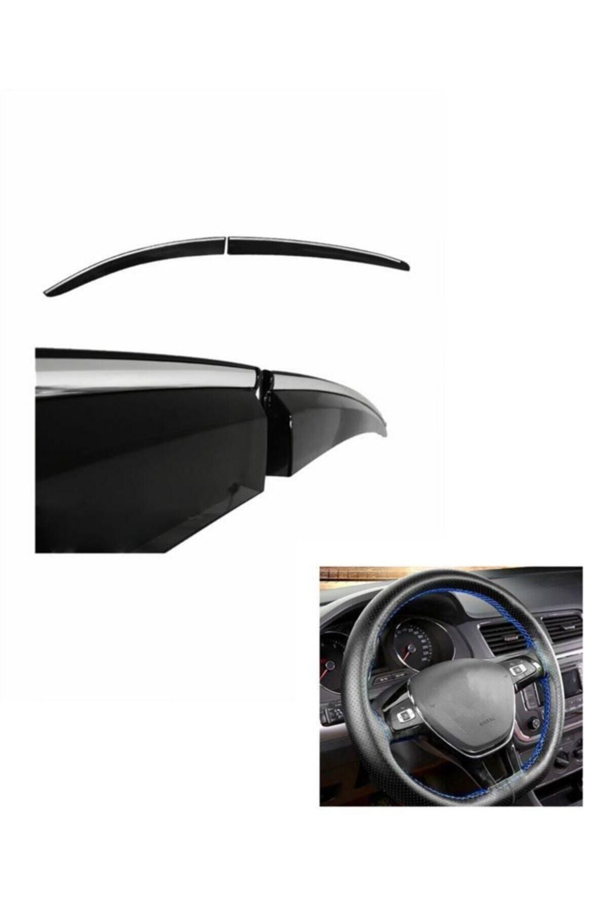 KG GROUP Fiat Doblo 1 Krom Şeritli Cam Rüzgarlık + Mavi Dikme Direksiyon Kılıf