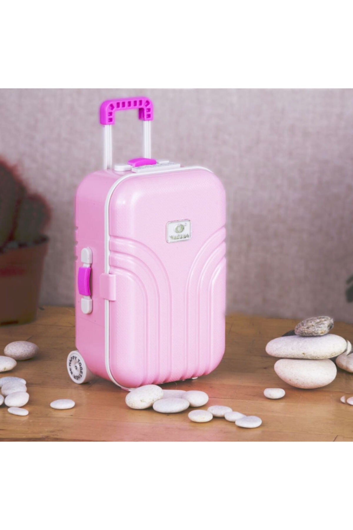 Coverzone Pembe Bavul Tasarımlı Kurmalı Müzik Ve Takı Kutusu 17 cm