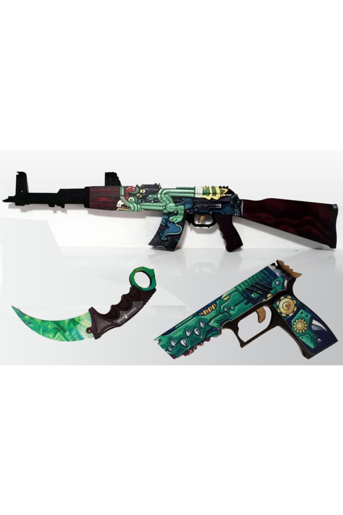 Hediyenealsak Ahşap Cs - Go Ak47 Ateş Yılanı Skin Kaplama Oyuncak Set4