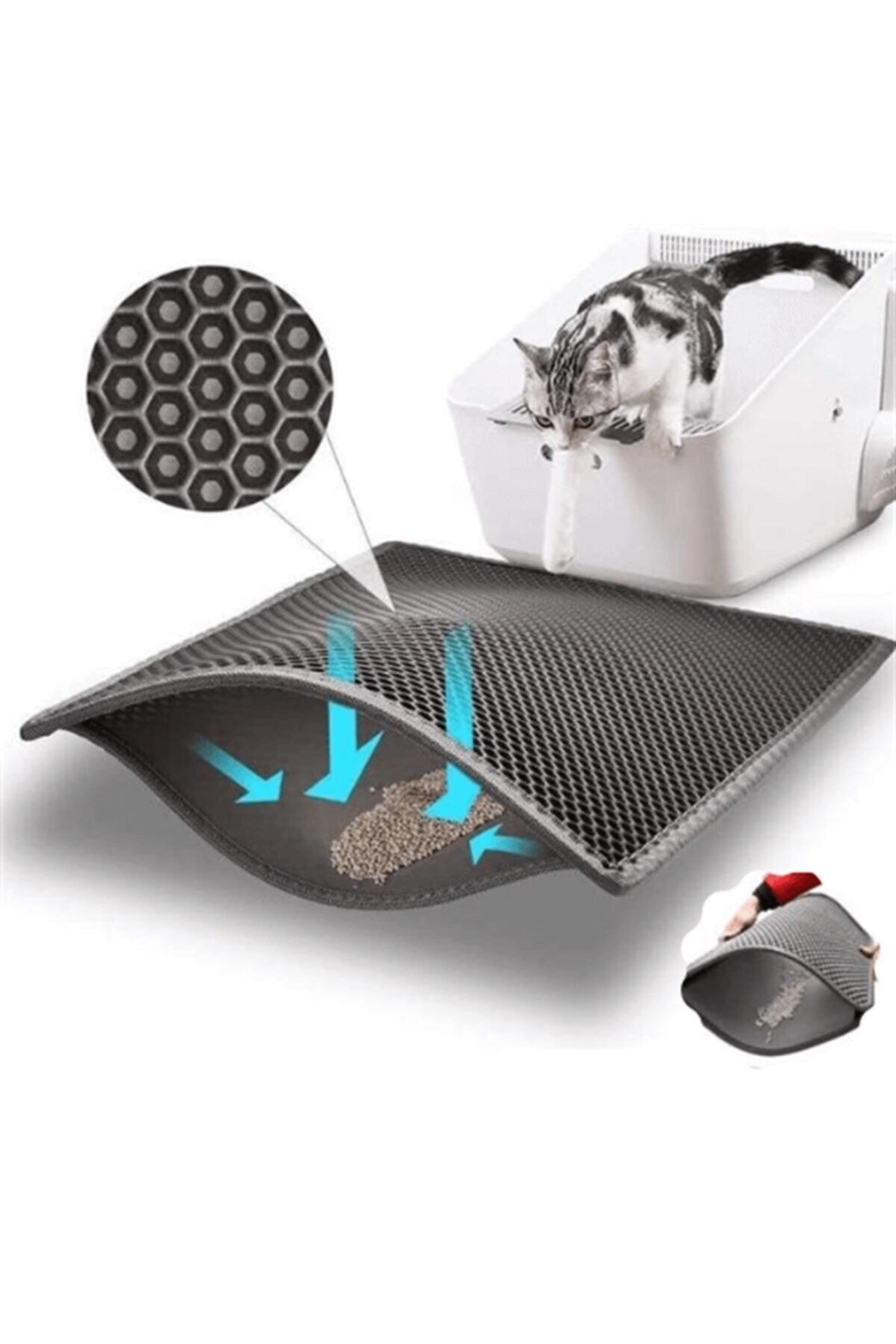 BYPET Gri Elekli Kedi Tuvalet Önü Paspası 60x45cm