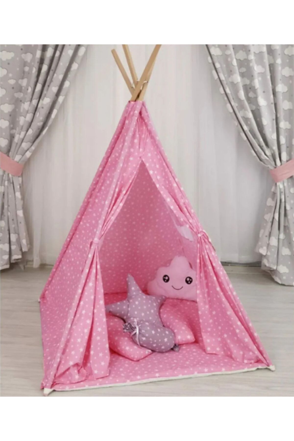bebekister Pembe Ahşap Çocuk Oyun Çadırı