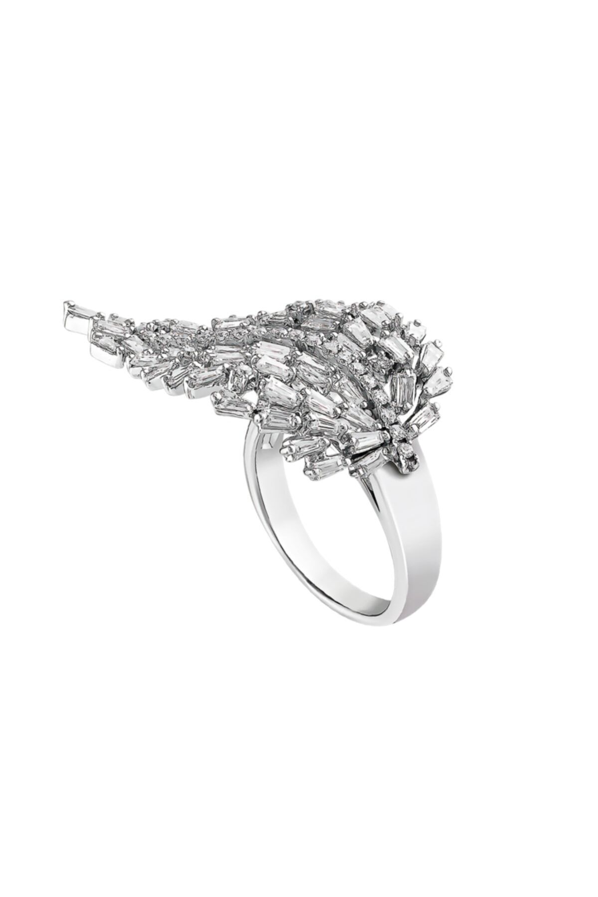 Barok Diamond Kadın Beyaz Baget Pırlantalı Yaprak Yüzük 2.02 Ct F Vs 18k