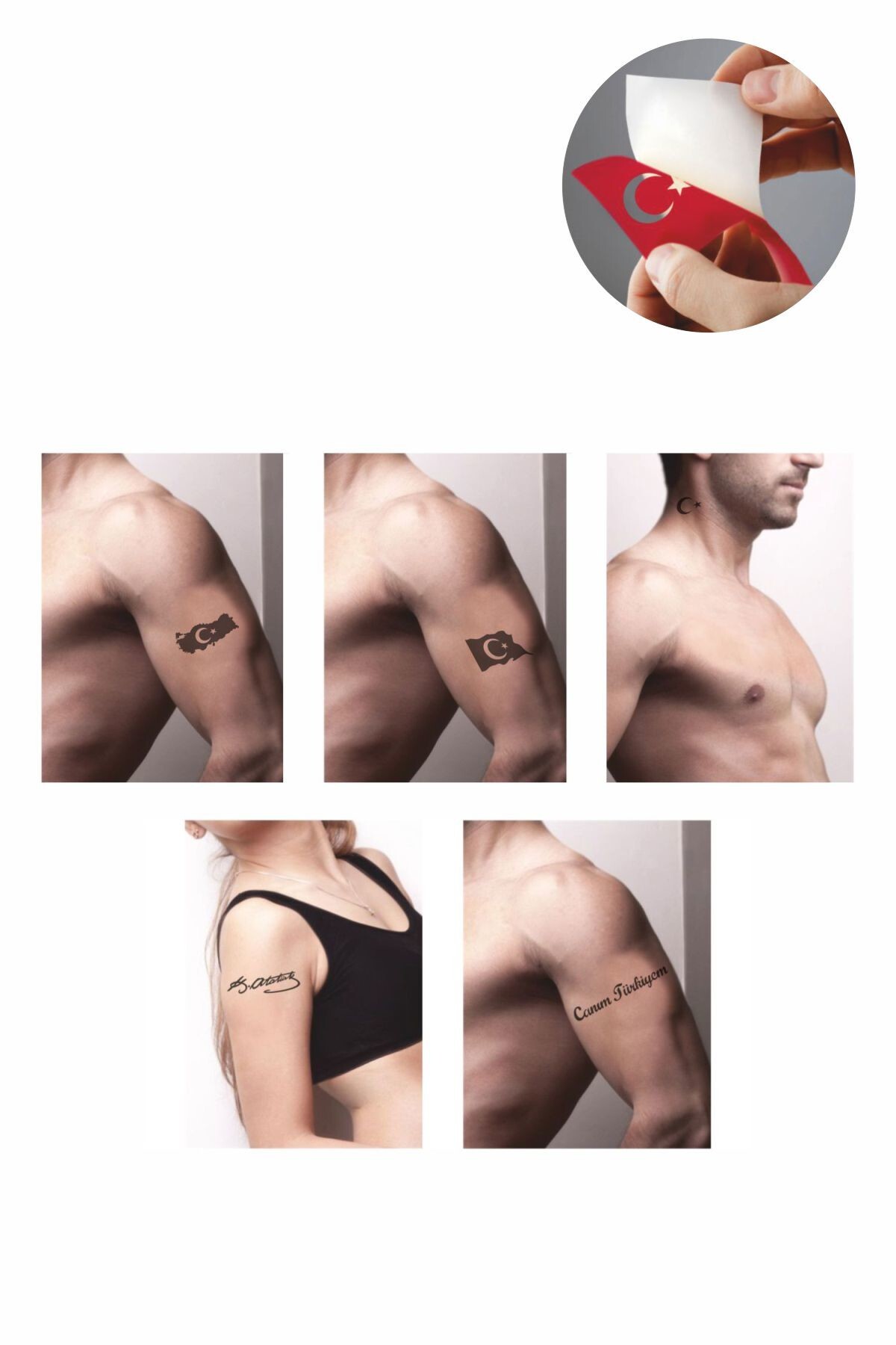 ONE SPRAY TATTOO Türk Bayrağı Atatürk Dövme Şablonu Ve Kına Desenleri 5 Adet