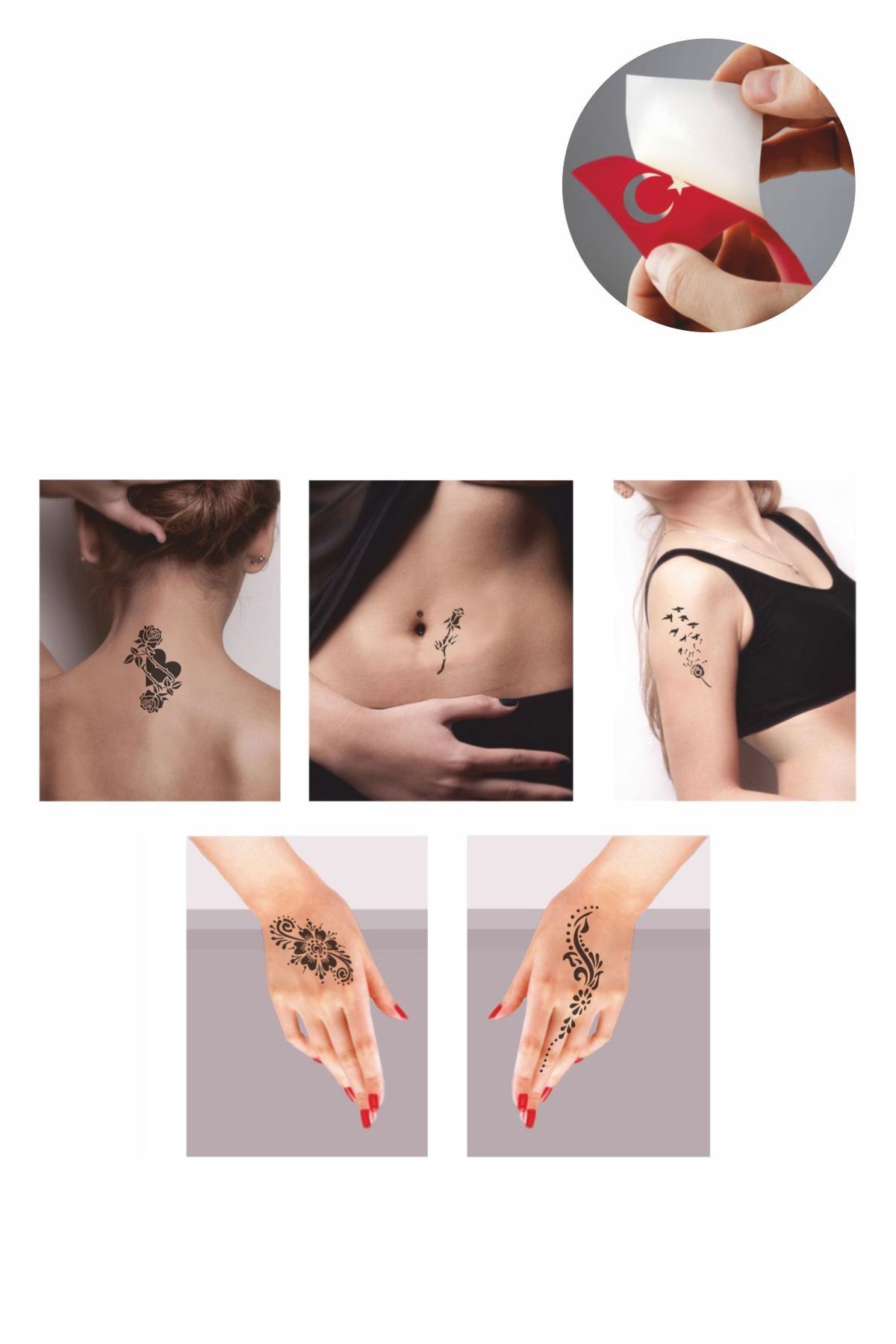 ONE SPRAY TATTOO Dikenli Güller Tattoo Geçici Dövme Seti Siyah Sprey Ve 5 Desen
