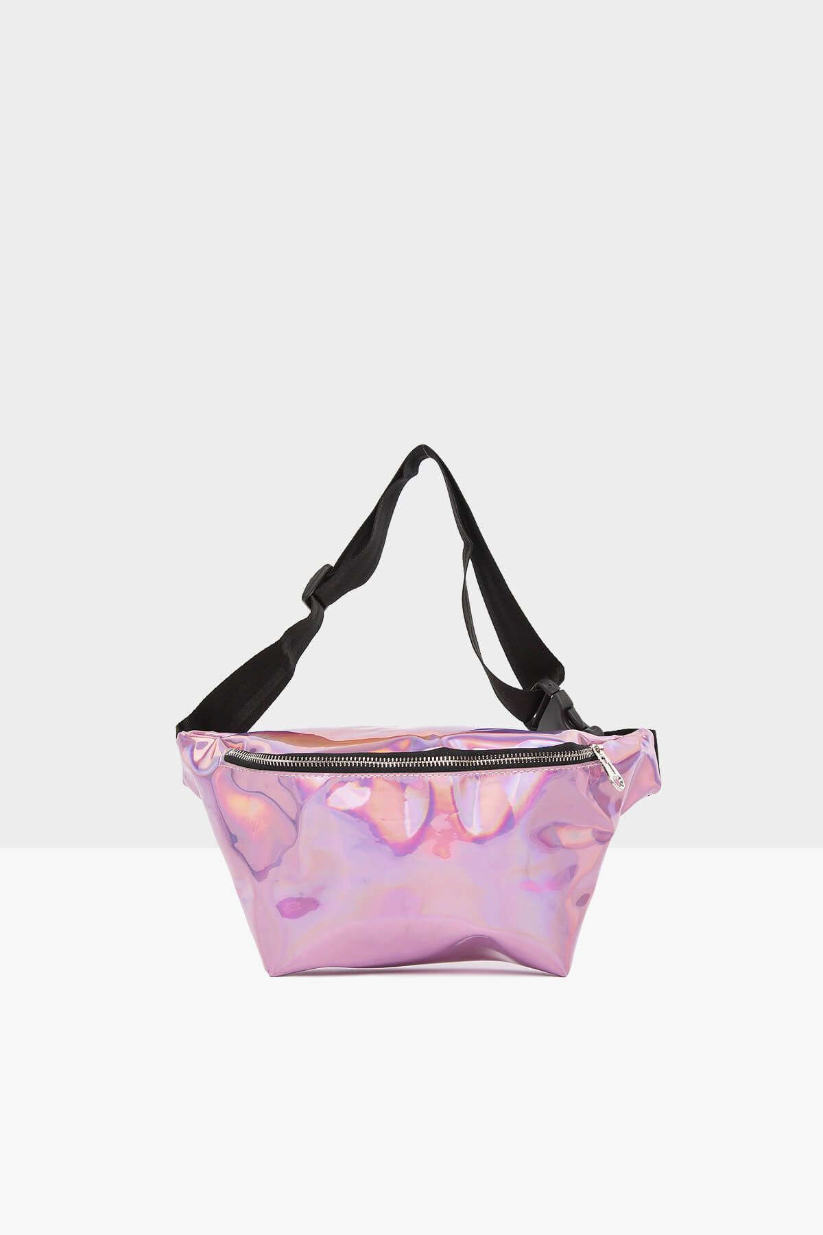 Bagmori Pembe Kadın Hologram Fermuarlı Bel Çantası