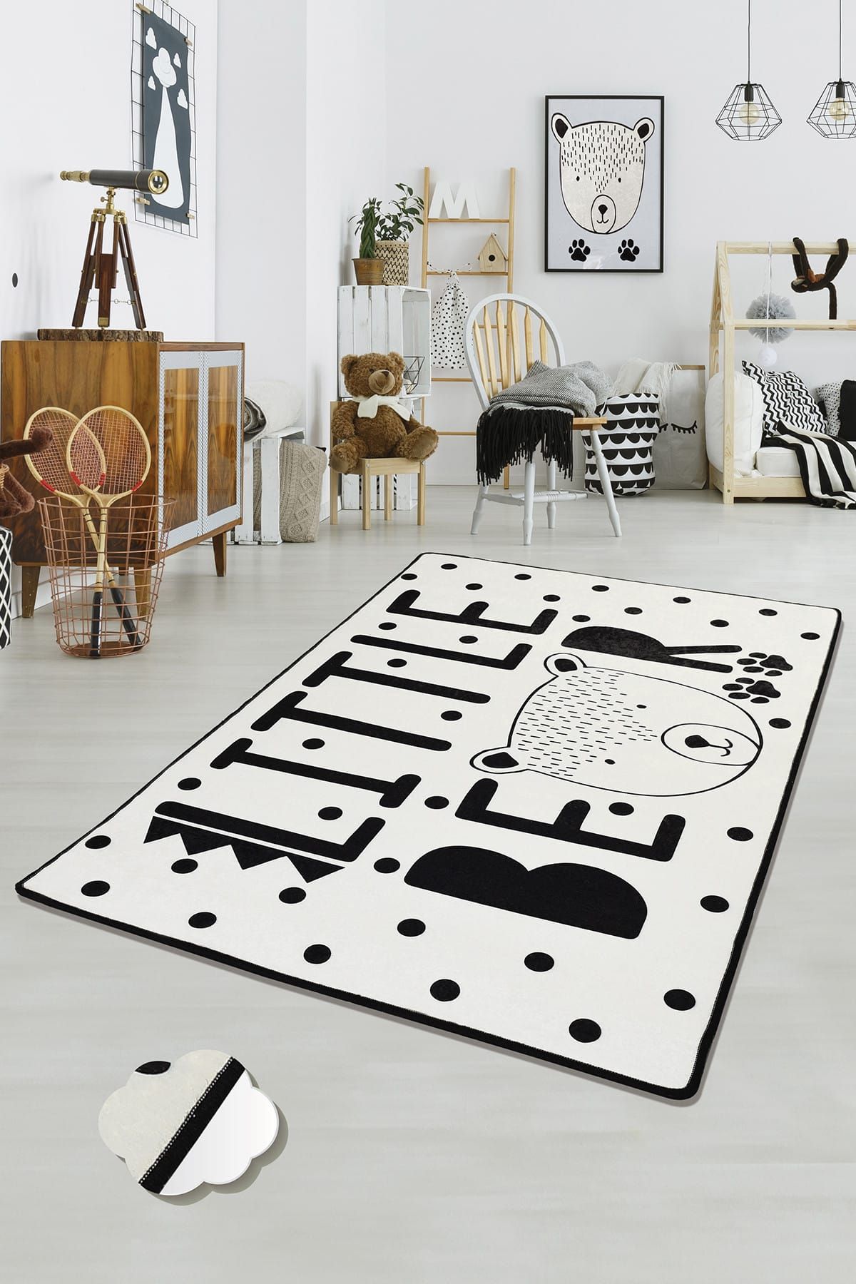 Chilai Home Lıttle Bear Beyaz Çocuk Ve Bebek Halısı Yıkanabilir ,kaymaz Taban Leke Tutmaz