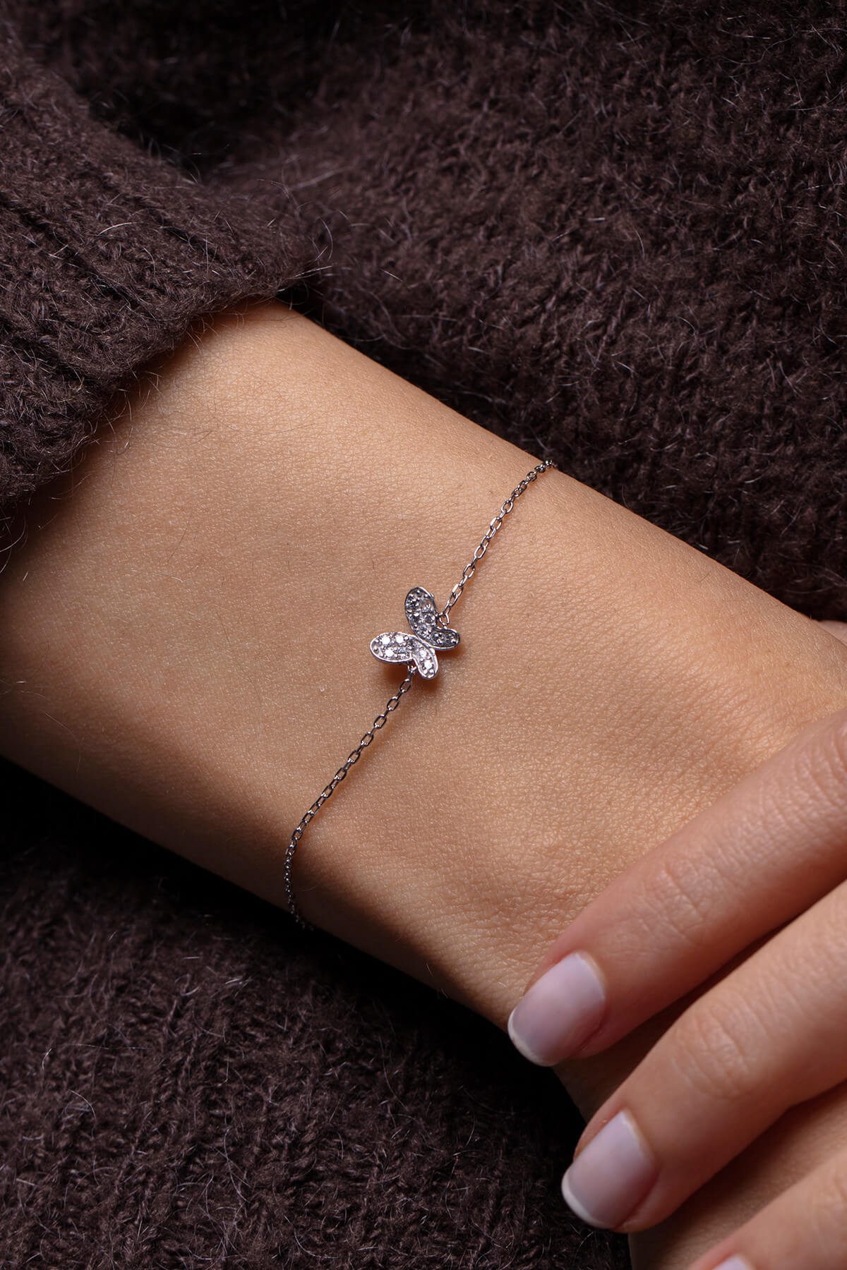Ninova Silver Zirkon Taşlı Kelebek Model Gümüş Bileklik