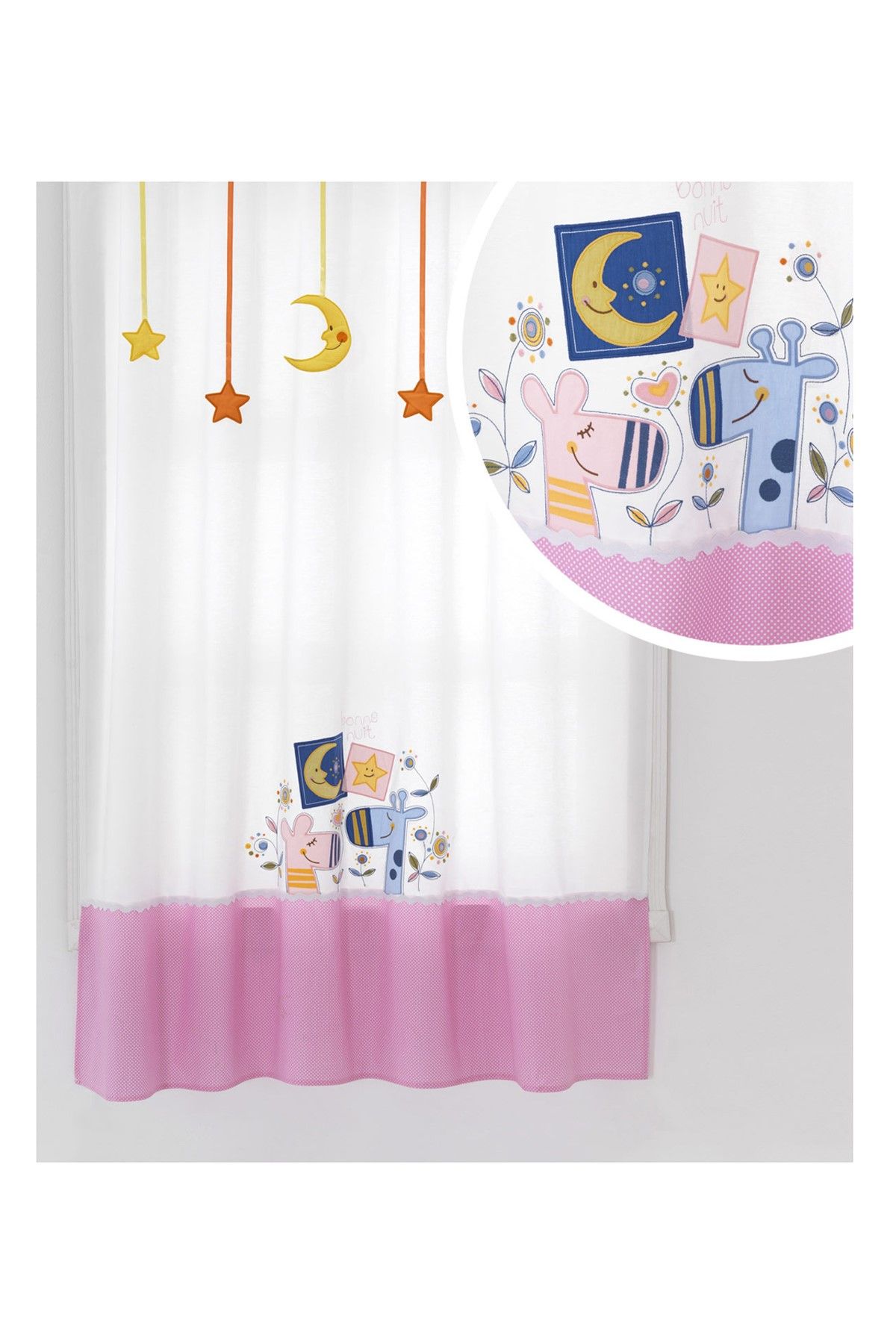 Denokids Sevimli Hayvanlar Büzülebilen Kumaş Perde-135 Cm-Kız /
