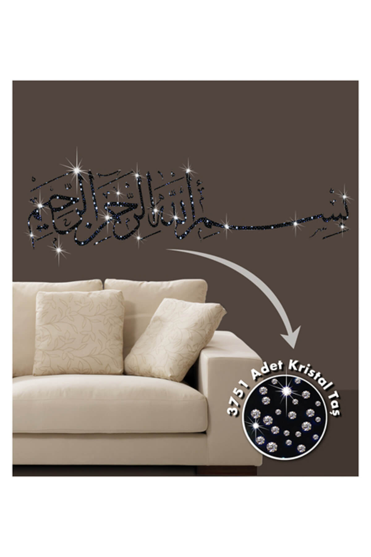 Artikel Besmele Kadife Duvar Sticker 3751 Adet Kristal Taşlı