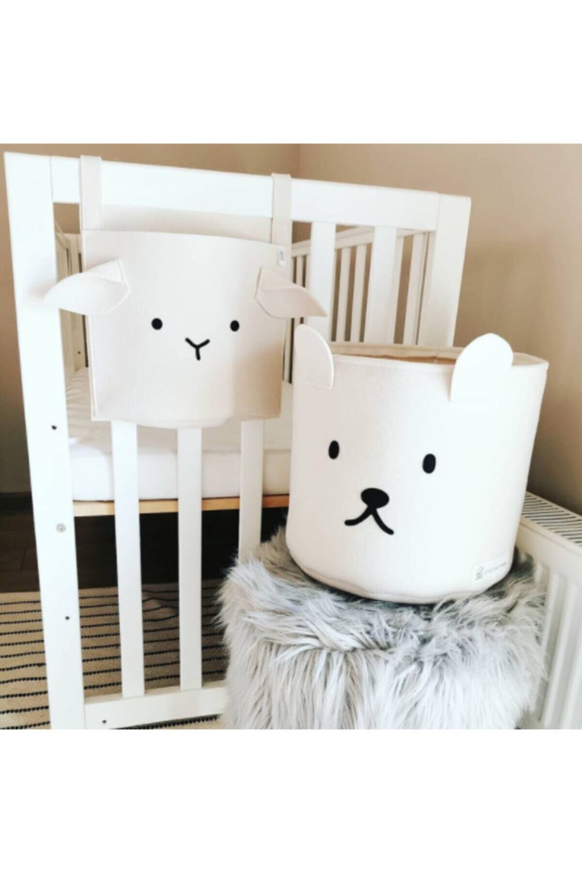 Woll Tasarım Bebek Beşik Düzenleyici Ve Sepet Set Sevimli Tasarım %100 El Yapımı Keçe 30x30 Cm