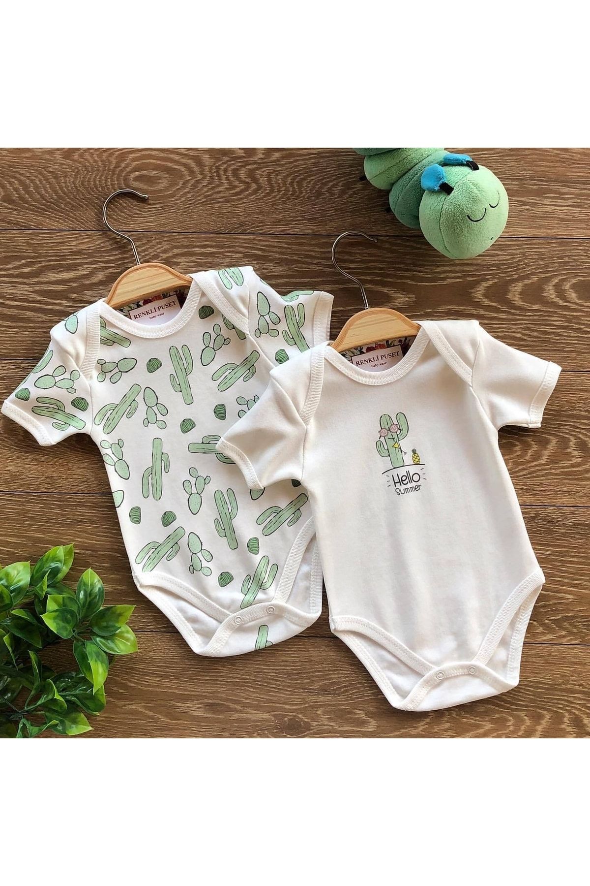 Renkli Puset 2 Piece Short Sleeve Bodysuit Cactus Pattern Trendyol
