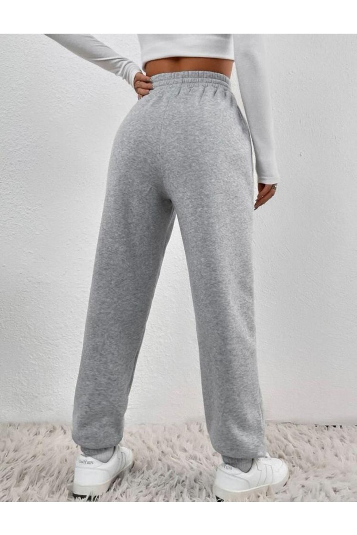 myshop Women s High Waist Fleece Jogger Thick Laceless Gray