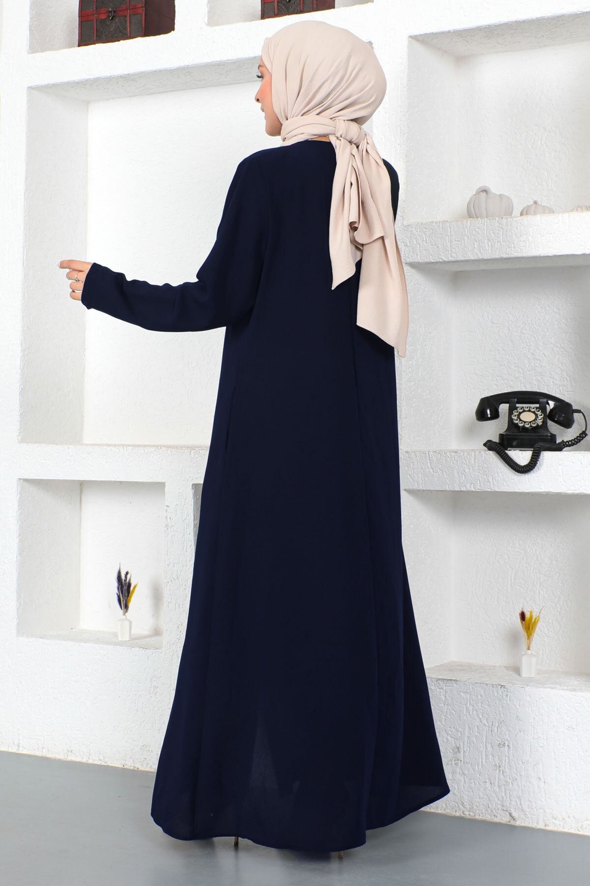 Tesett r D nyas Front Wavy Sequin Embroidered Hijab Abaya