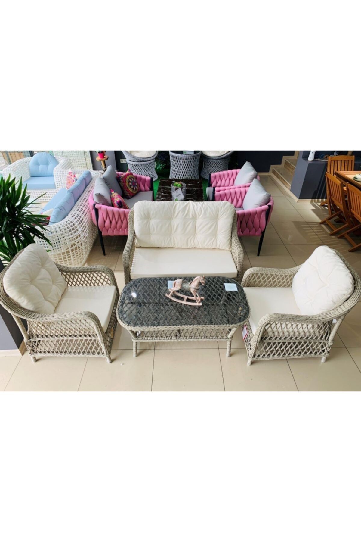 vieno home garden dora orgu rattan 2 1 1 sehpa bahce balkon oturma grubu fiyati yorumlari trendyol