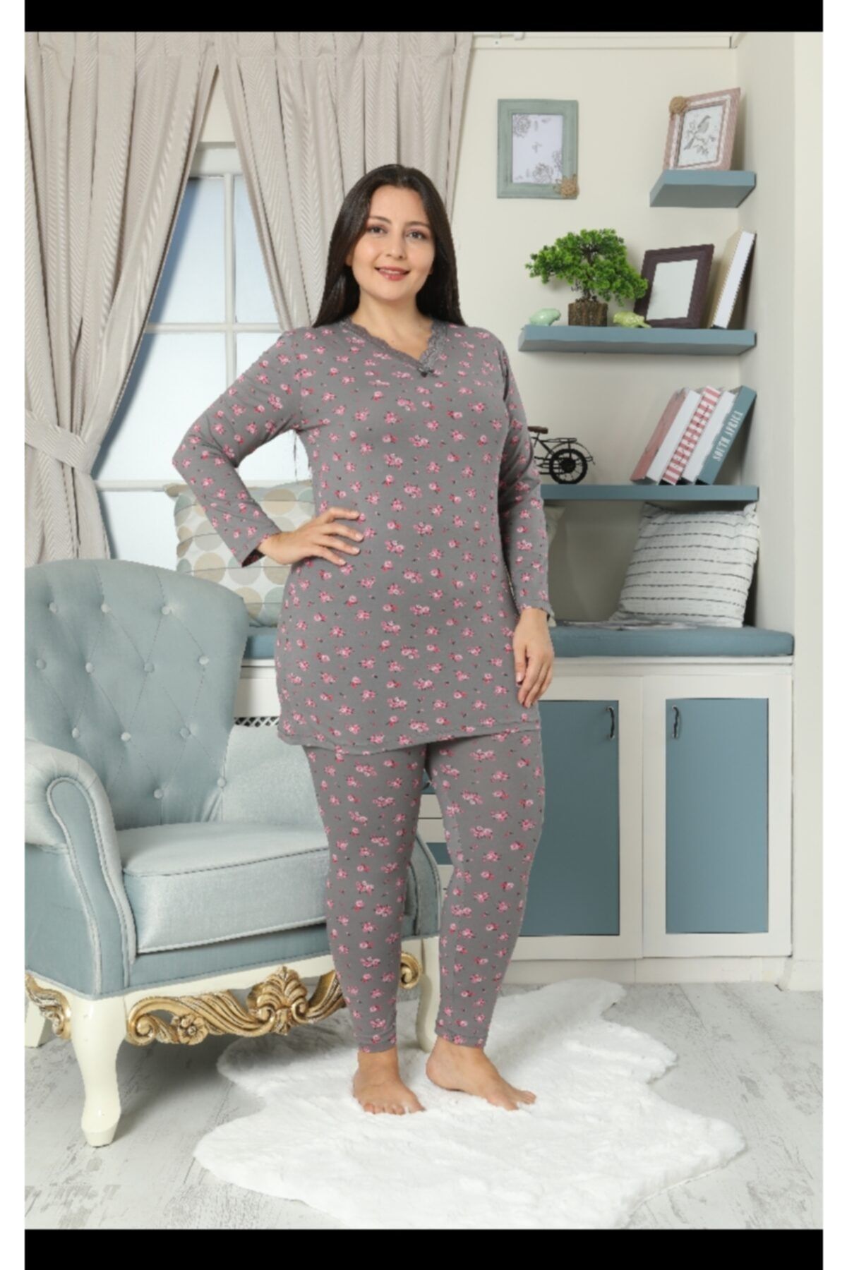 JENİKA Kadın Büyük Beden Tunikli Tayt Pijama Takım