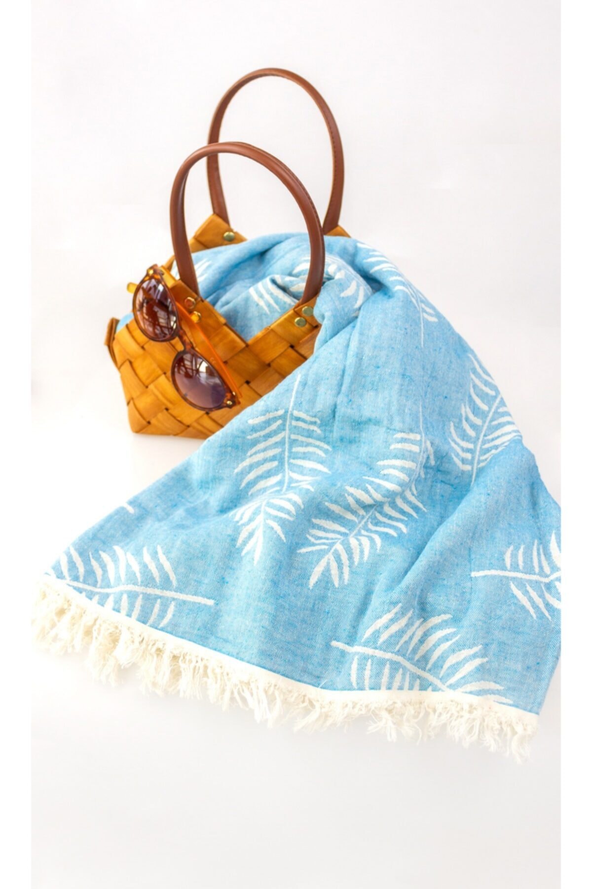 Elaa Design Turkuaz Jakarlı Dallı Pamuklu Peştemal