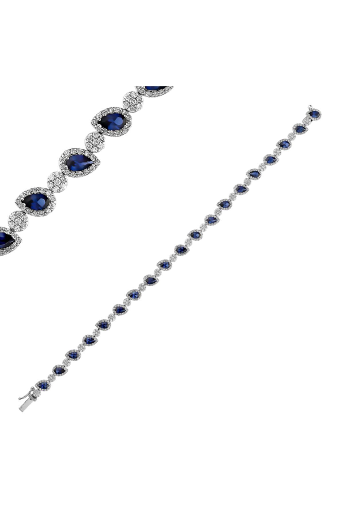 Barok Diamond Kadın Damla Safir Taşlı Pırlanta Suyolu Bileklik 2.40 ct. E Vs 18k