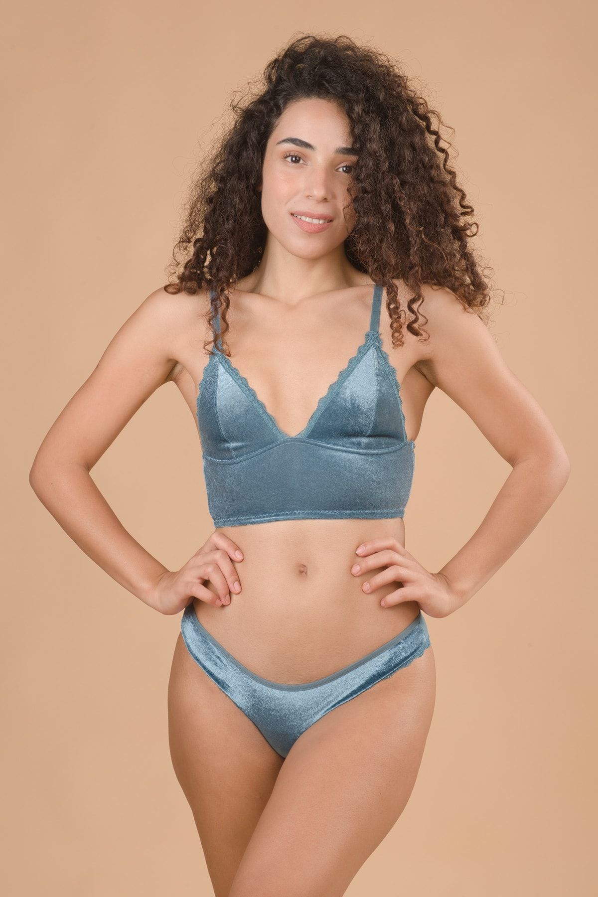 Koza Kadife Kaplı Bralet Sütyen Takımı
