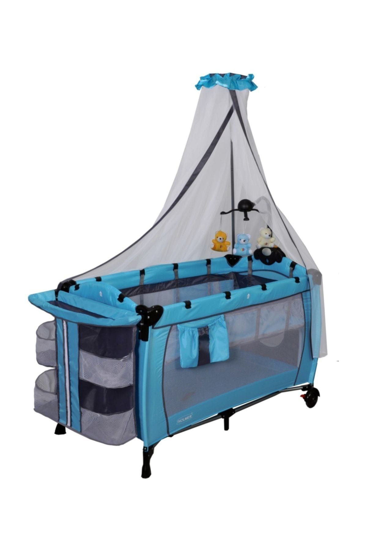 holmer kids eurostyle donenceli mp3 calar cibinlikli oyun parki park yatak 60x120cm mavi fiyati yorumlari trendyol