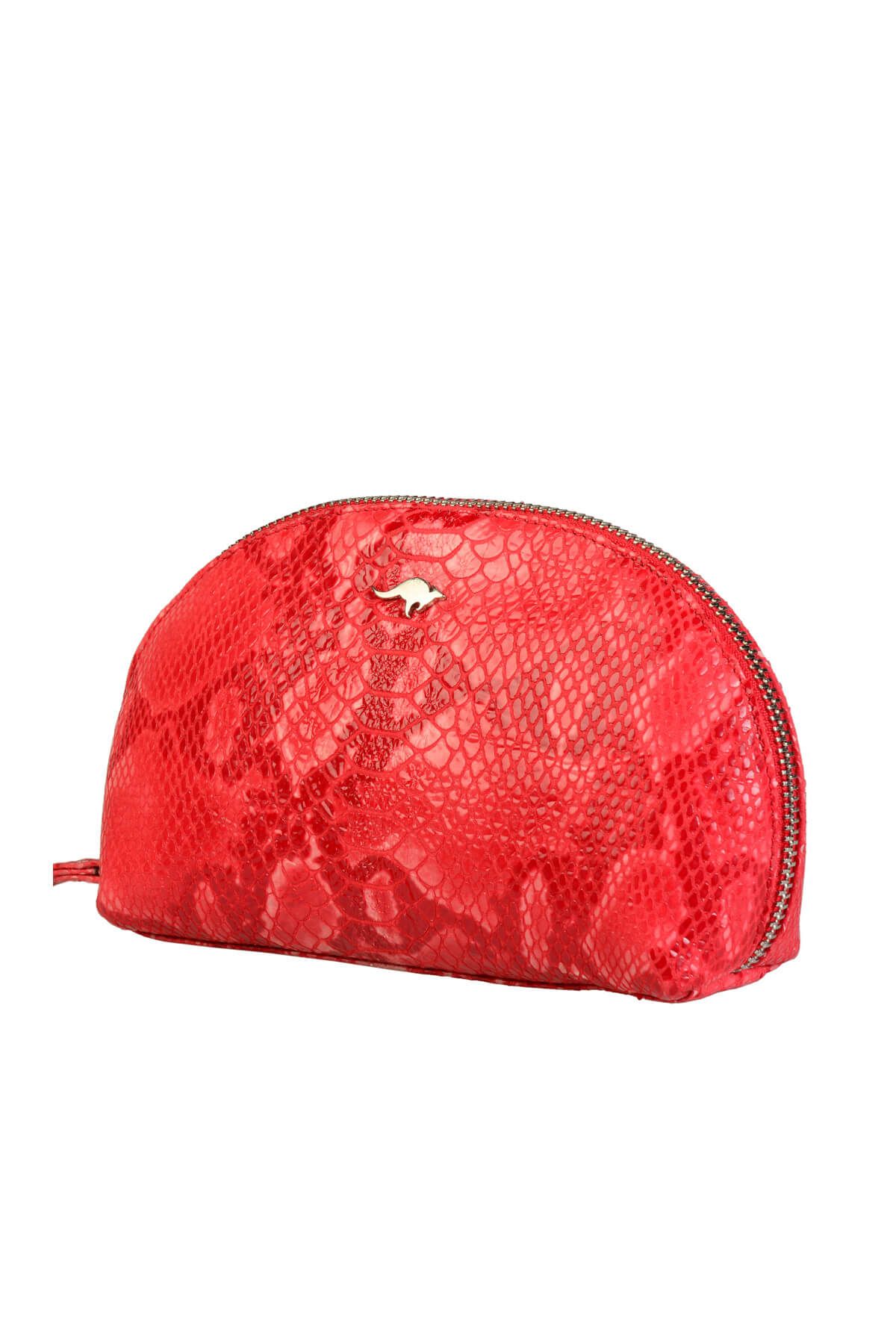 Cangurione Pembe Piton Deri Makyaj Cantasi