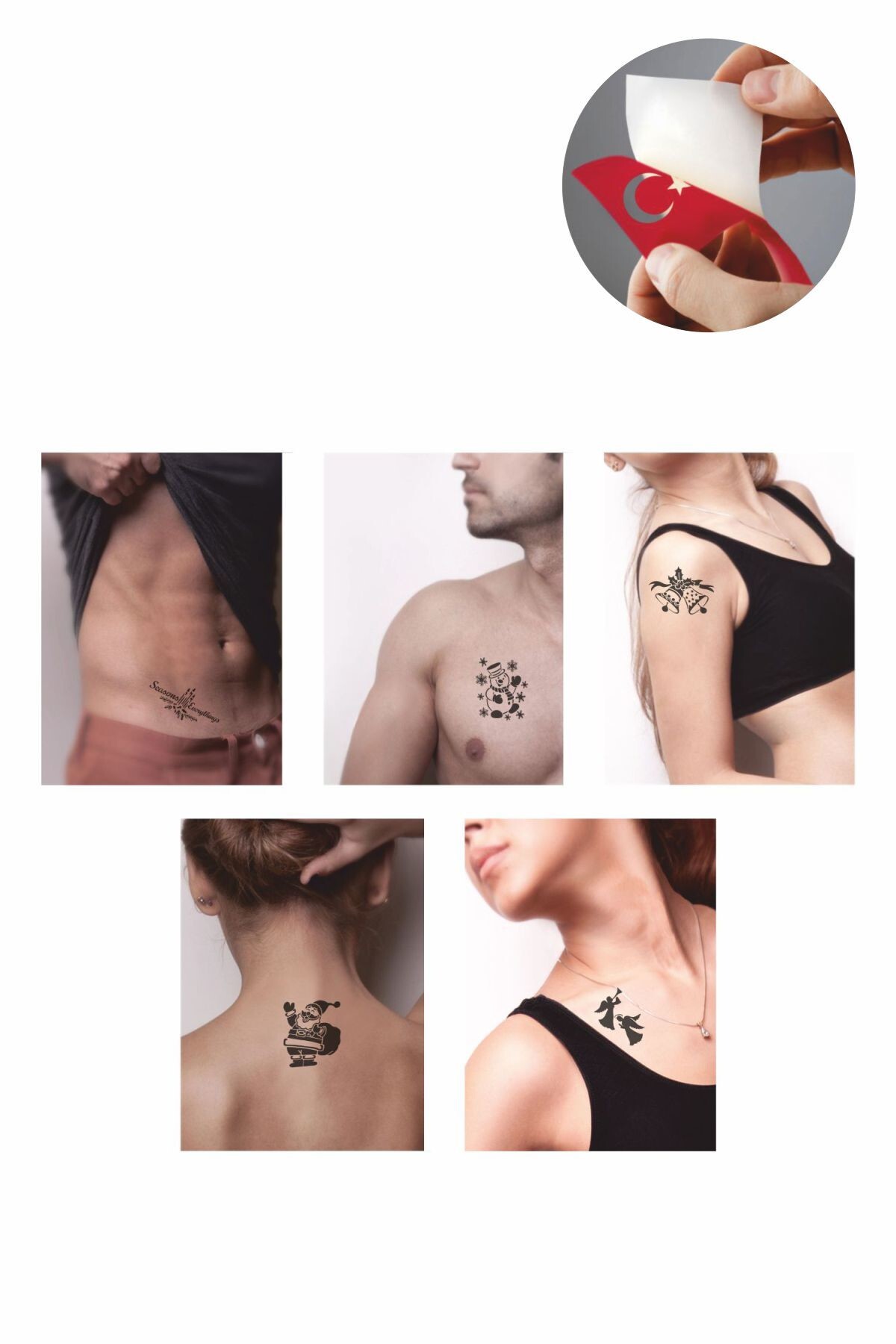 ONE SPRAY TATTOO Noel Baba Yılbaşı Geçici Dövme Seti Siyah Sprey Ve 5 Desen