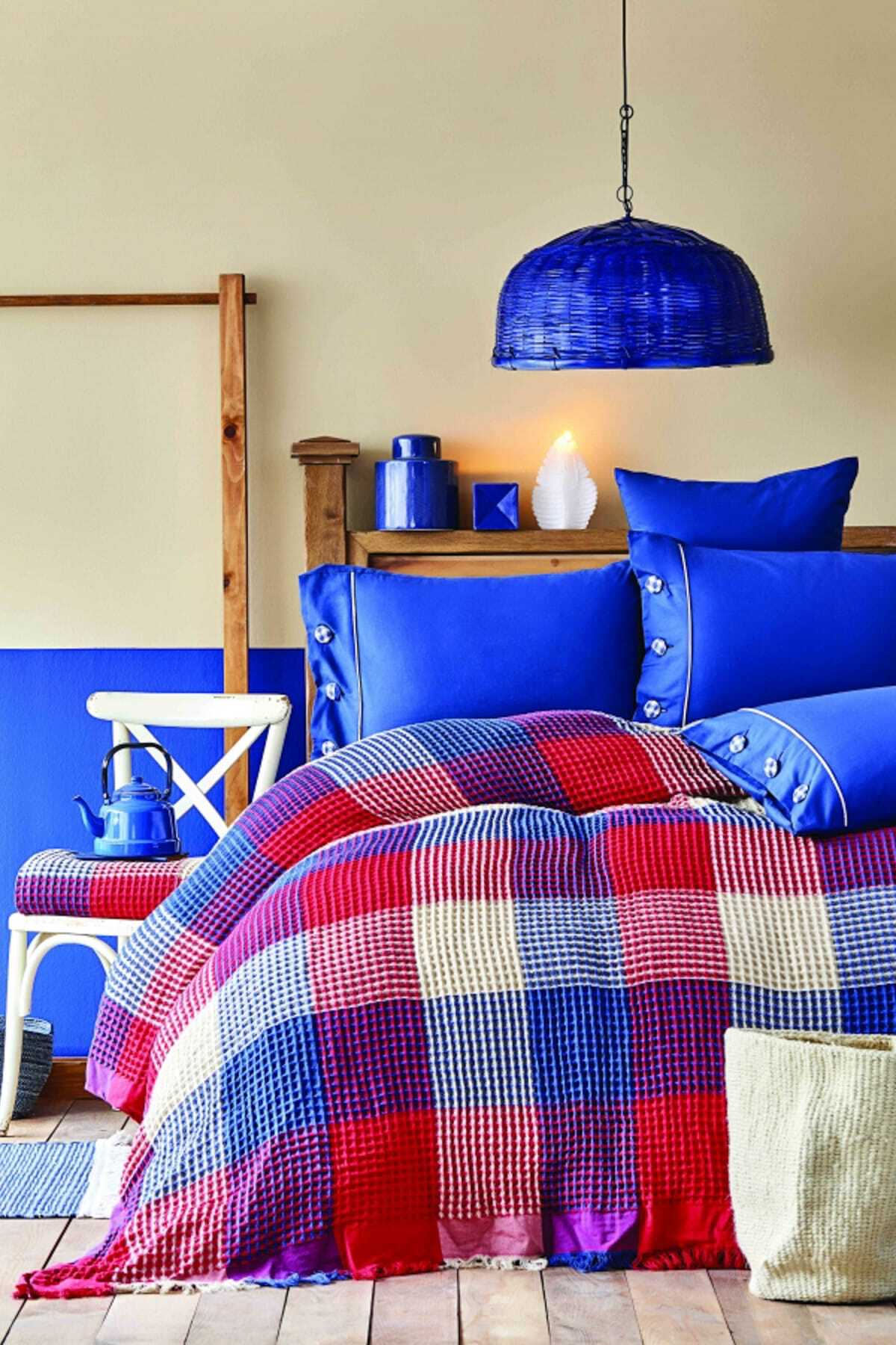 Karaca Home Coloro Lacivert Tek Kişilik Waffle Pike Takımı (Fitted)