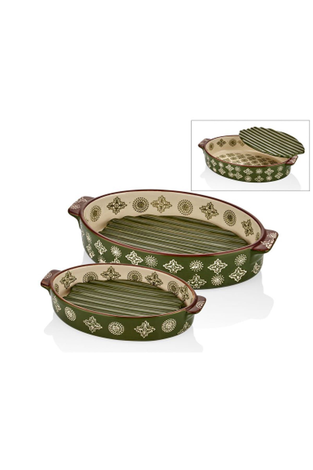 Cemile Yeşil Oval Nihaleli 2'li Fırın Kabı 23-29 cm