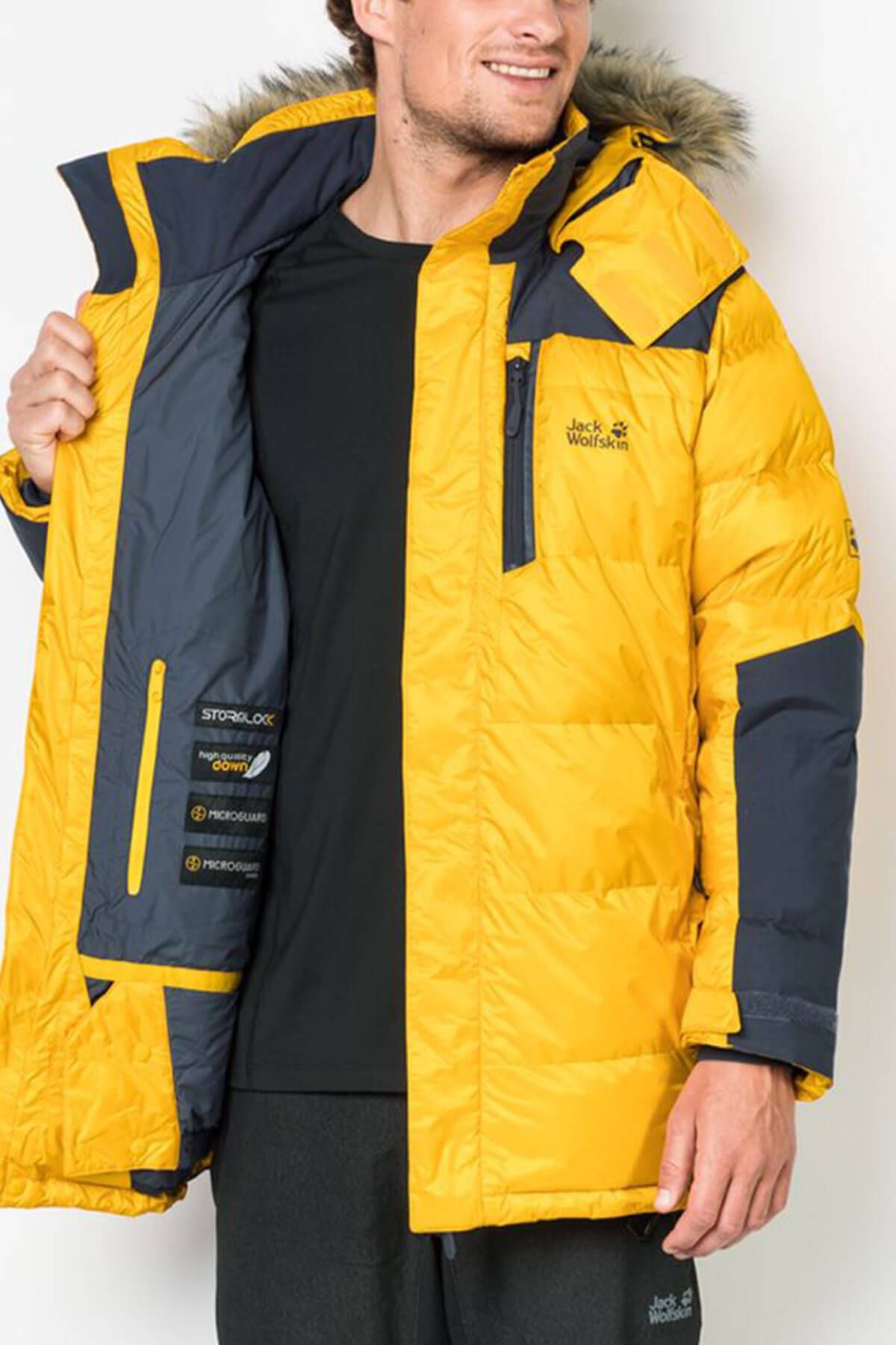 Jack Wolfskin Erkek Sarı Kürk Detaylı Kapüşonlu Parka