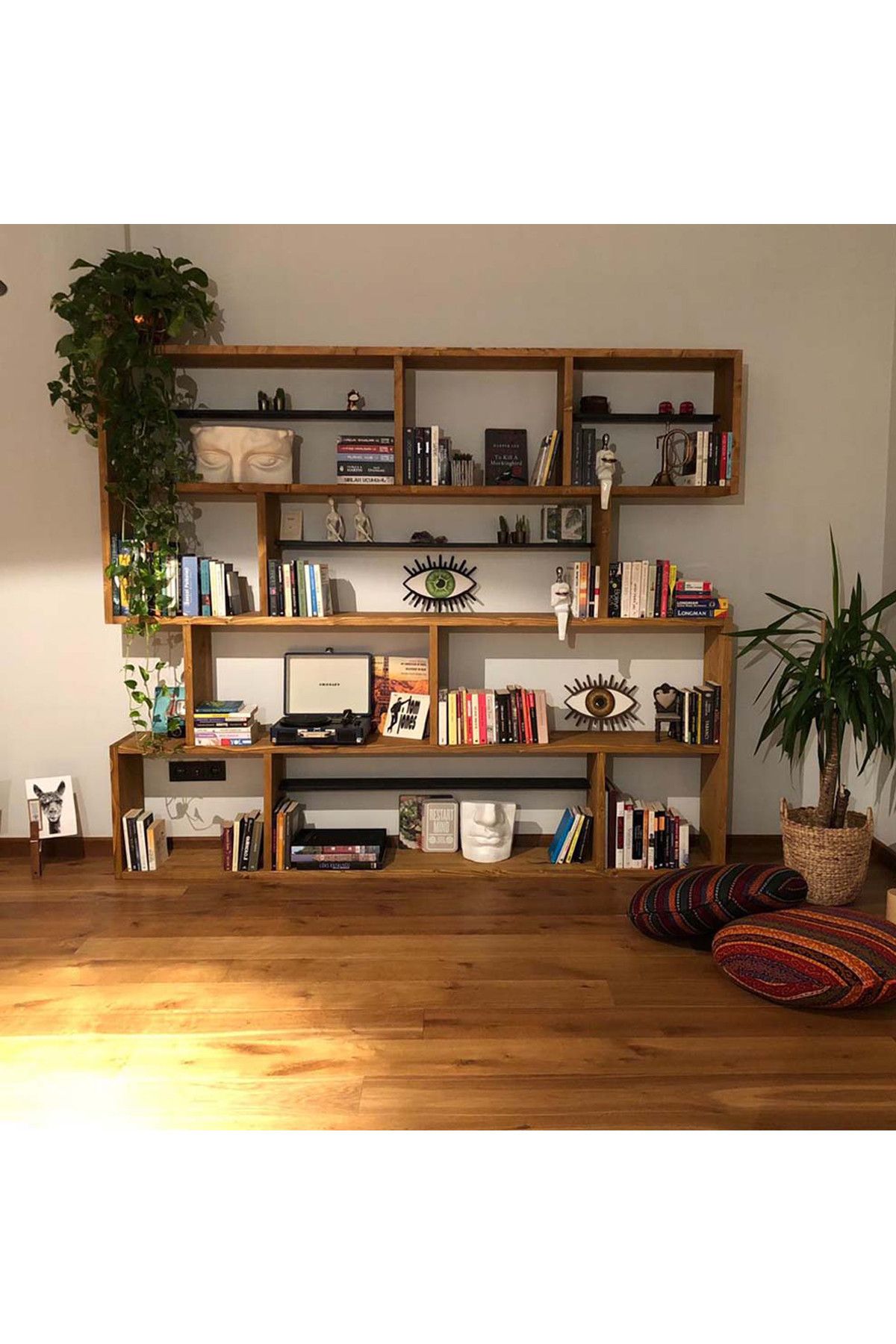 Woodesk Masif Ağaç Tik Renk 200x200 Cm Kitaplık