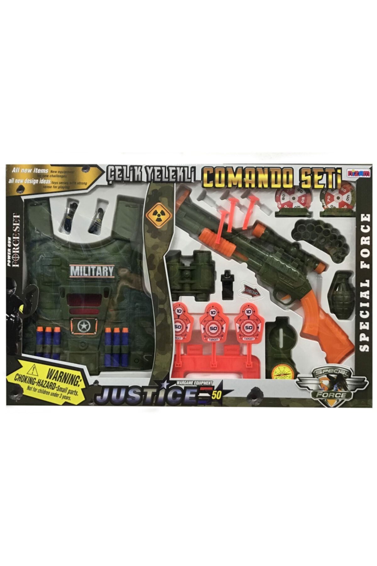 Nizam Oyuncak Çelik Yelekli Komando Asker Seti Sünger Mermi Ve Ok Atan Tabancalı 60x46 Cm Büyük Boy Kutulu