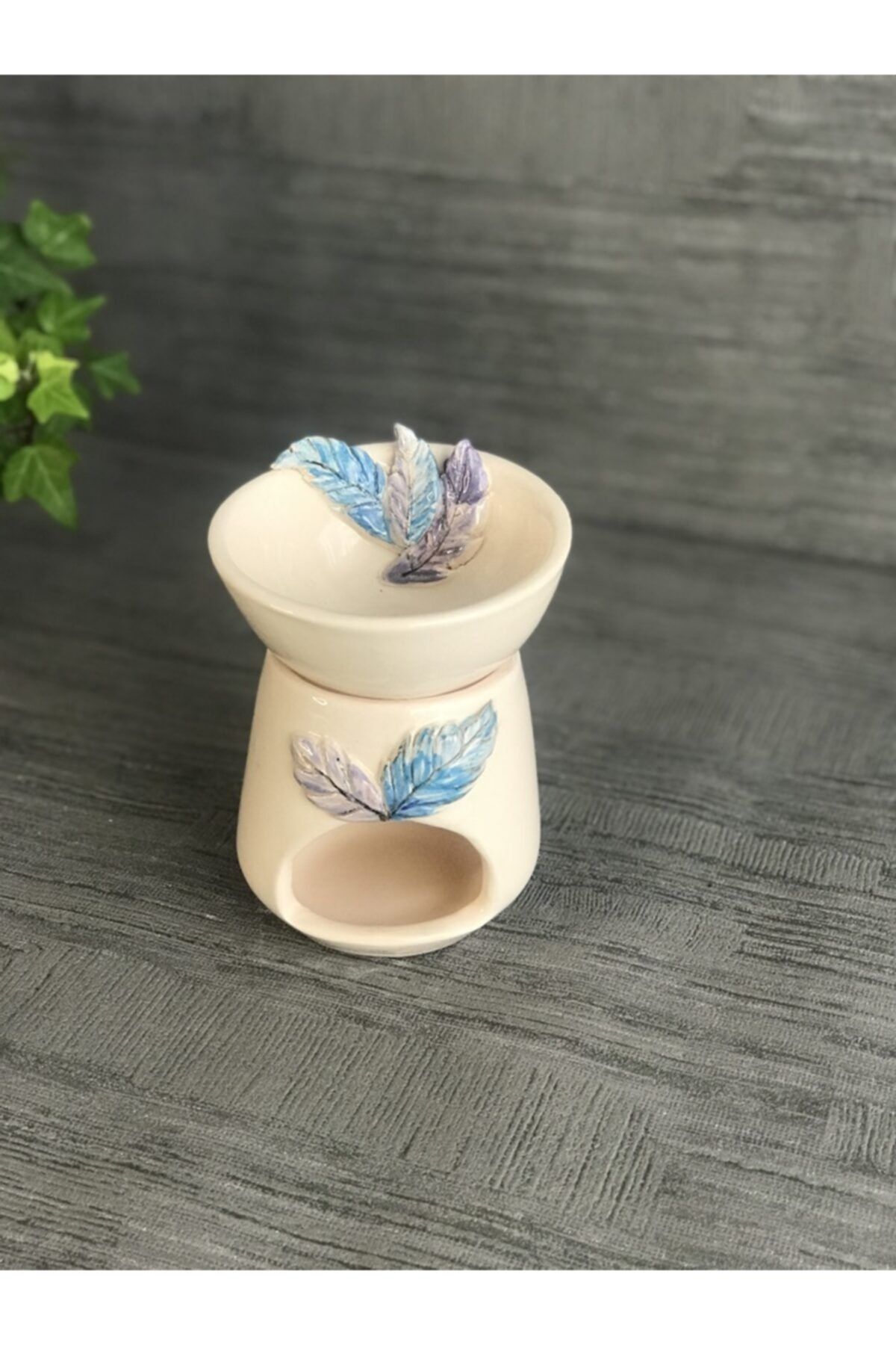 Nadideceramics El Yapımı Seramik Mavimor Tüy Buhurdanlık