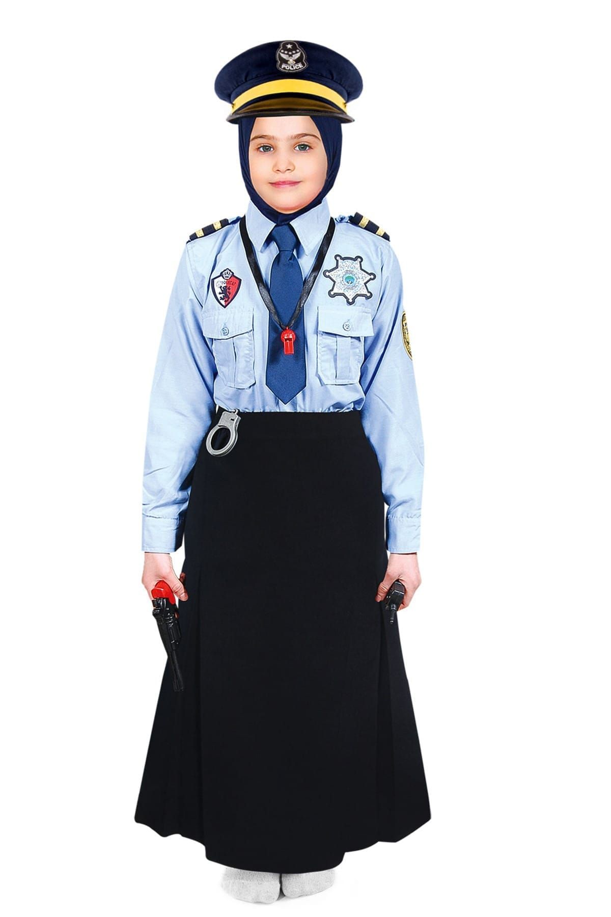 OULABİMİR Mavi Polis Kız Kostümü Çocuk Kıyafeti