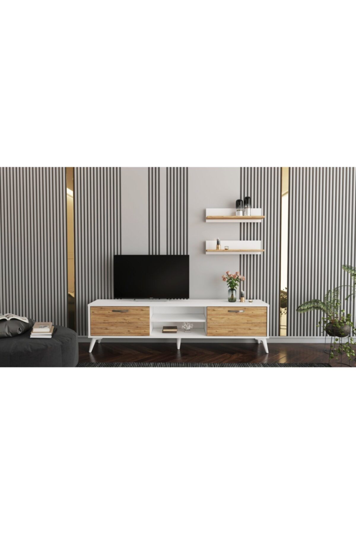 Simurg Mobilya Simurg Nobile Tv Ünitesi 150 Cm Beyaz - Atlantik Çam