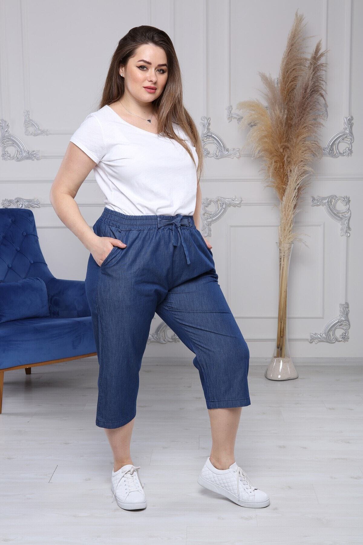 MODA EZEL Terletmez Büyük Beden Pamuklu Tensel Kot Kapri