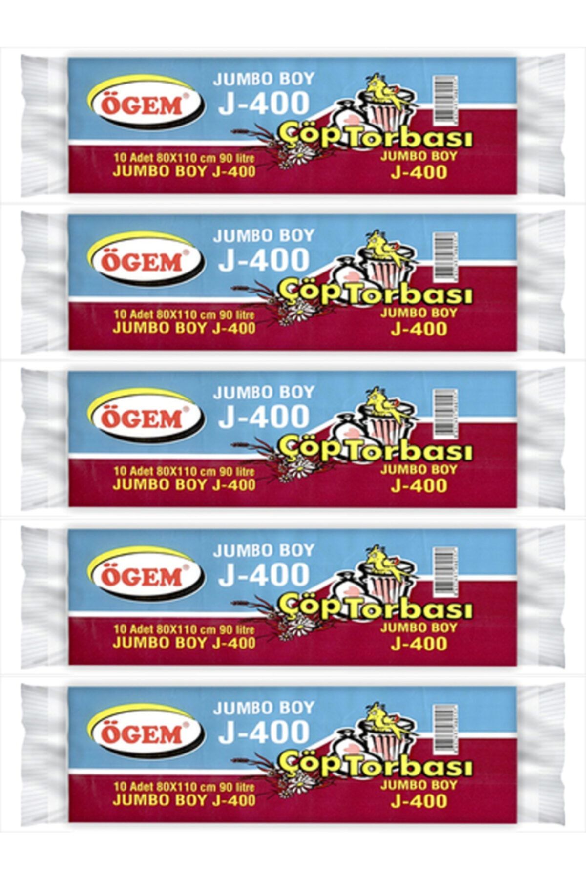 Ögem Jumbo Boy J-400 Çöp Poşeti 80x110 Cm 90 Lt 10 Lu Rulo 5 Paket
