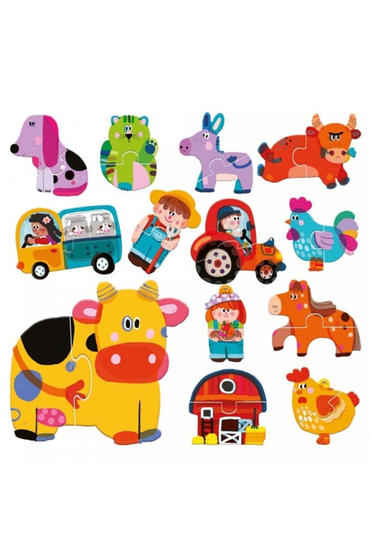 Headu Kabartma Boyalı 15 Adet 2 Parçalı Çiftlik Puzzle