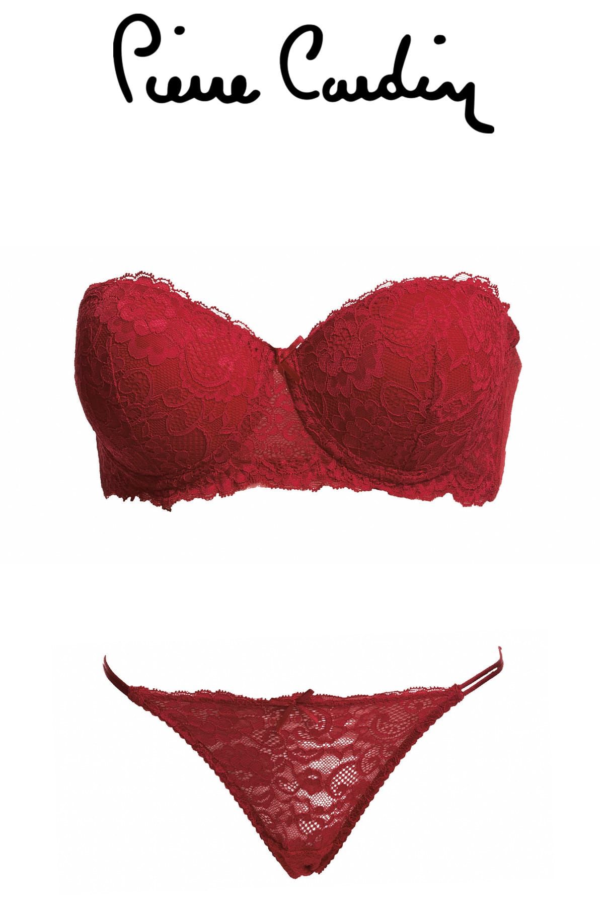 Pierre Cardin Kadın Bordo 4034 Balenli Straplez Desteksiz Sütyen Takımı