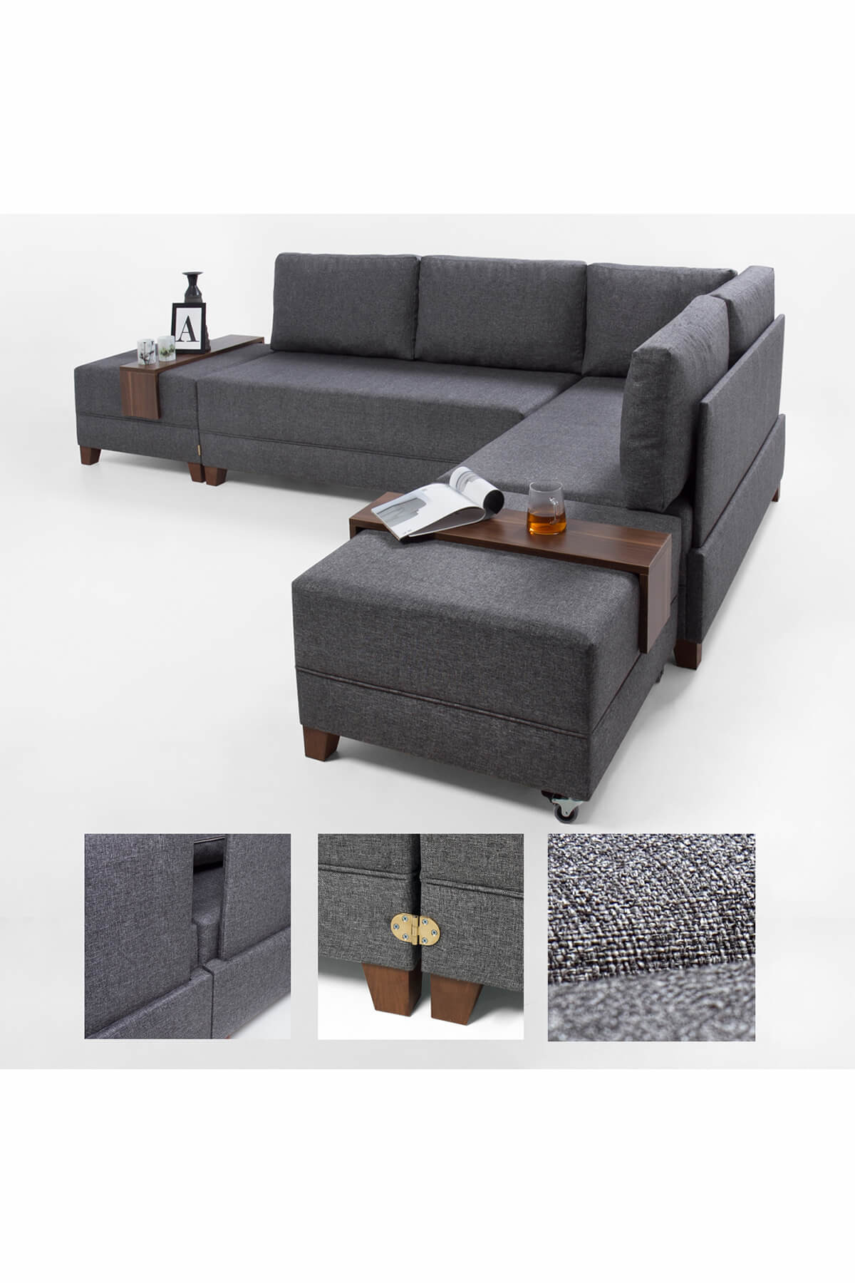 evdebiz fly yatakli kose koltuk gri 2 adet kol sehbasi hediyeli sag fiyati yorumlari trendyol