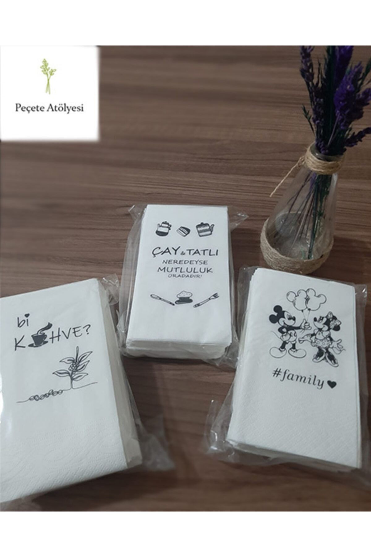 PeçeteAtölyesi 3'lü Set Baskılı Peçete