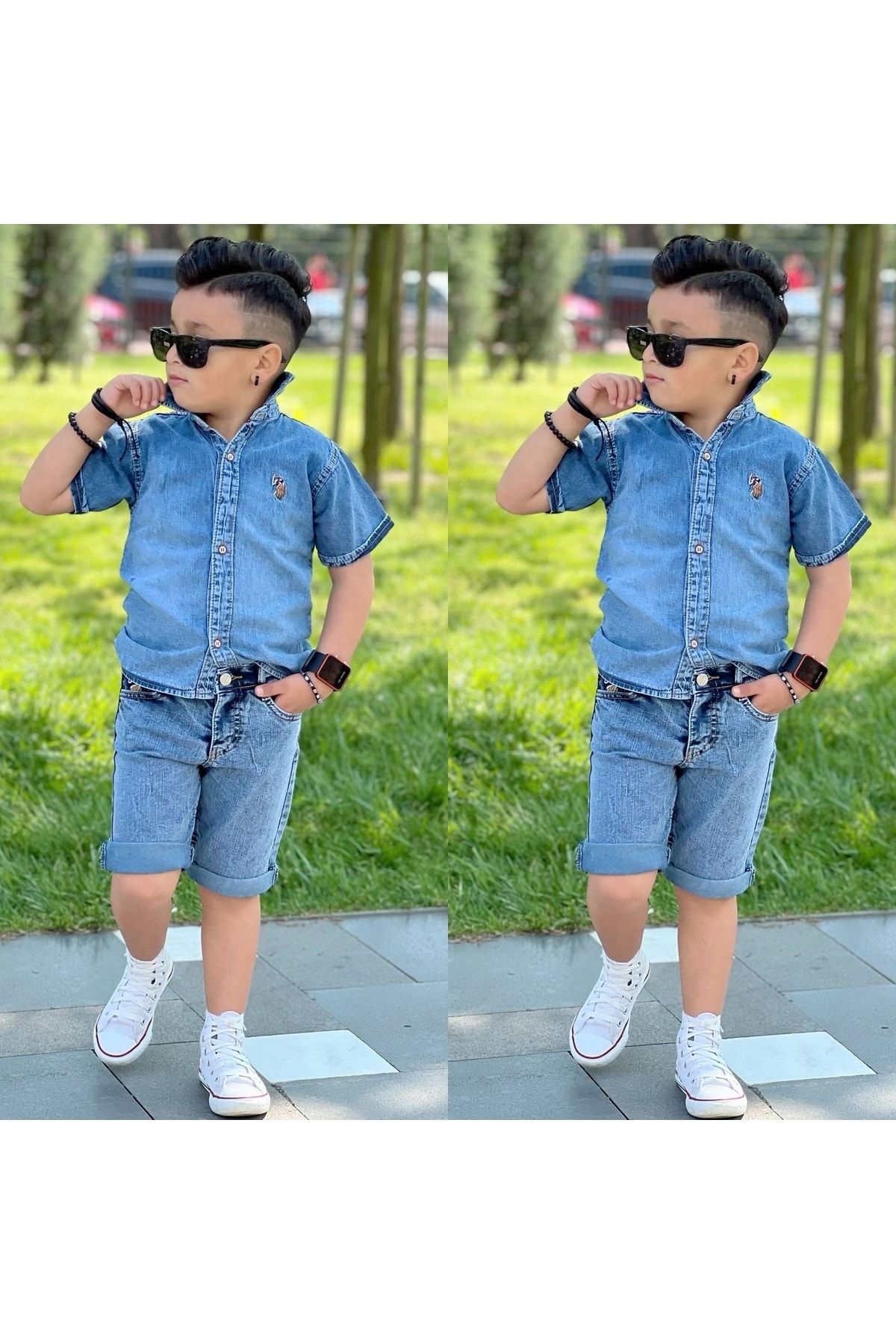 Denim shirt on sale and shorts